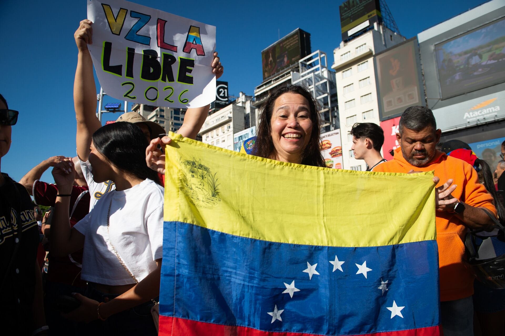 Los venezolanos que residen en Buenos Aires se manifiestan en el Obelisco