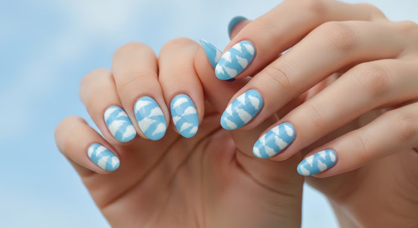 El diseño de uñas efecto nubes, realizado en bases claras y detalles en blanco o pastel, ofrece originalidad y suavidad para el verano - (Imagen Ilustrativa Infobae)