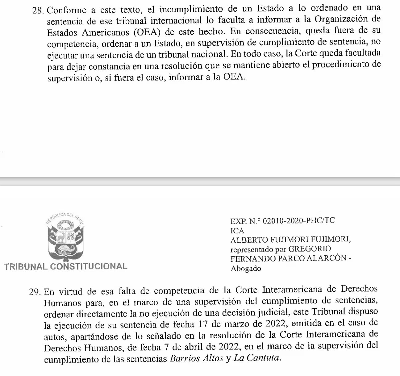 Fallo del TC sobre el indulto a Alberto Fujimori