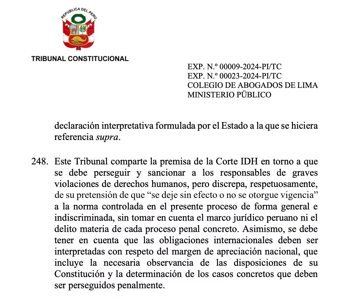 Fallo del TC sobre la Ley de lesa humanidad.