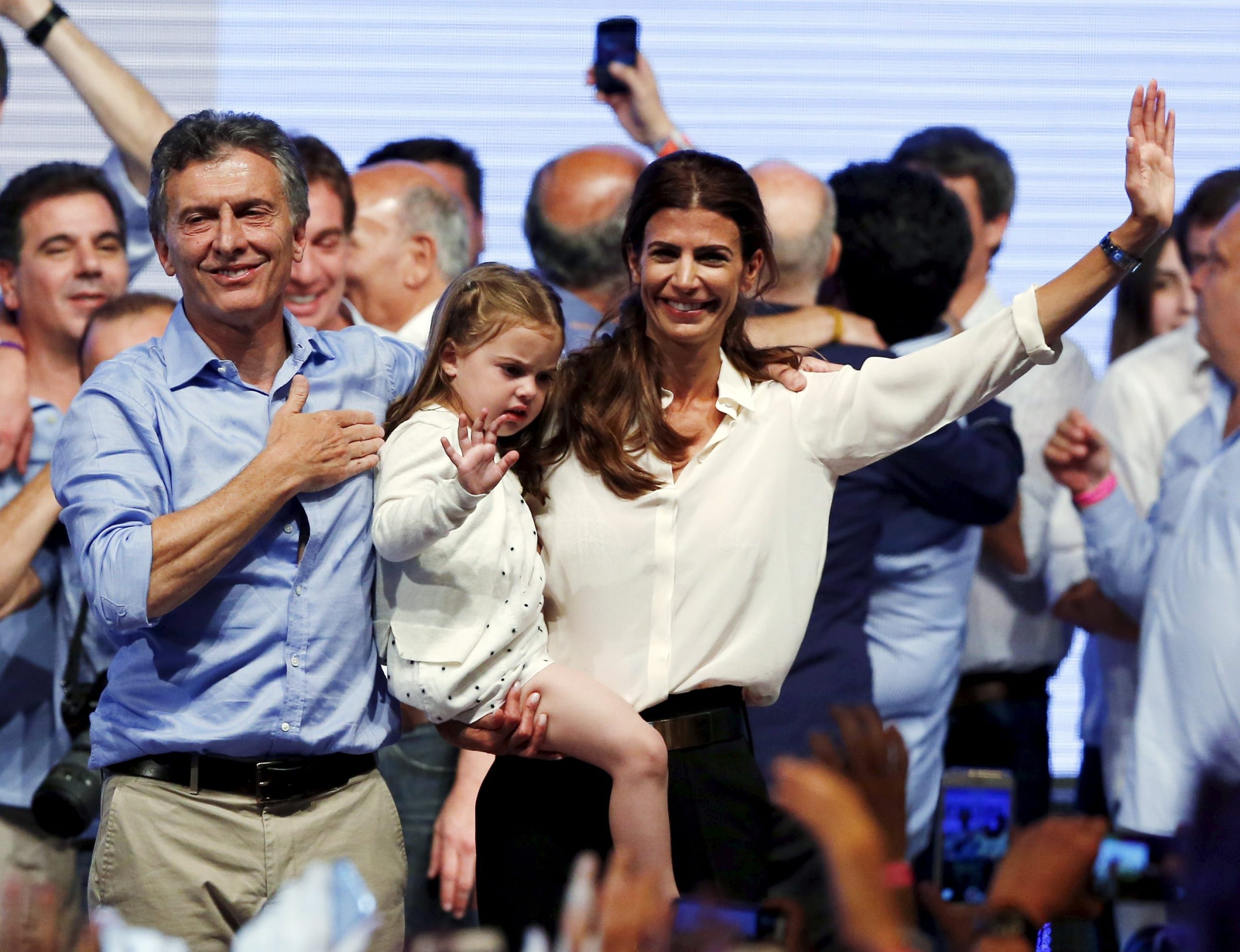 El día que Mauricio Macri ganó las elecciones presidenciales de 2015, junto a Juliana Awada y su hija Antonia