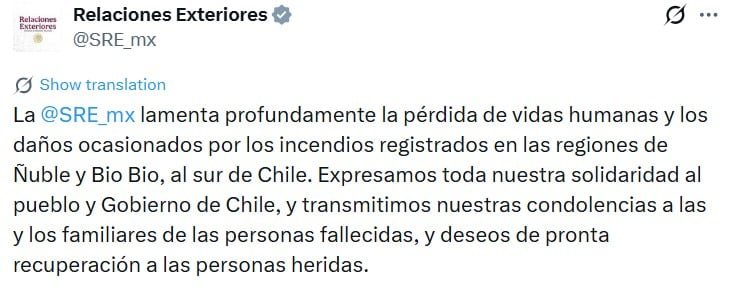 La Cancillería lamentó la pérdida de vidas humanas y los cuantiosos daños materiales ocasionados por la emergencia.