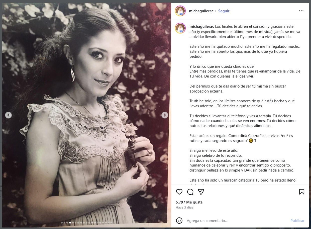 Michelle Aguilera expresó en redes sociales el impacto emocional de la pérdida de Gabriela Michel y la importancia de la contención familiar en el duelo (IG)