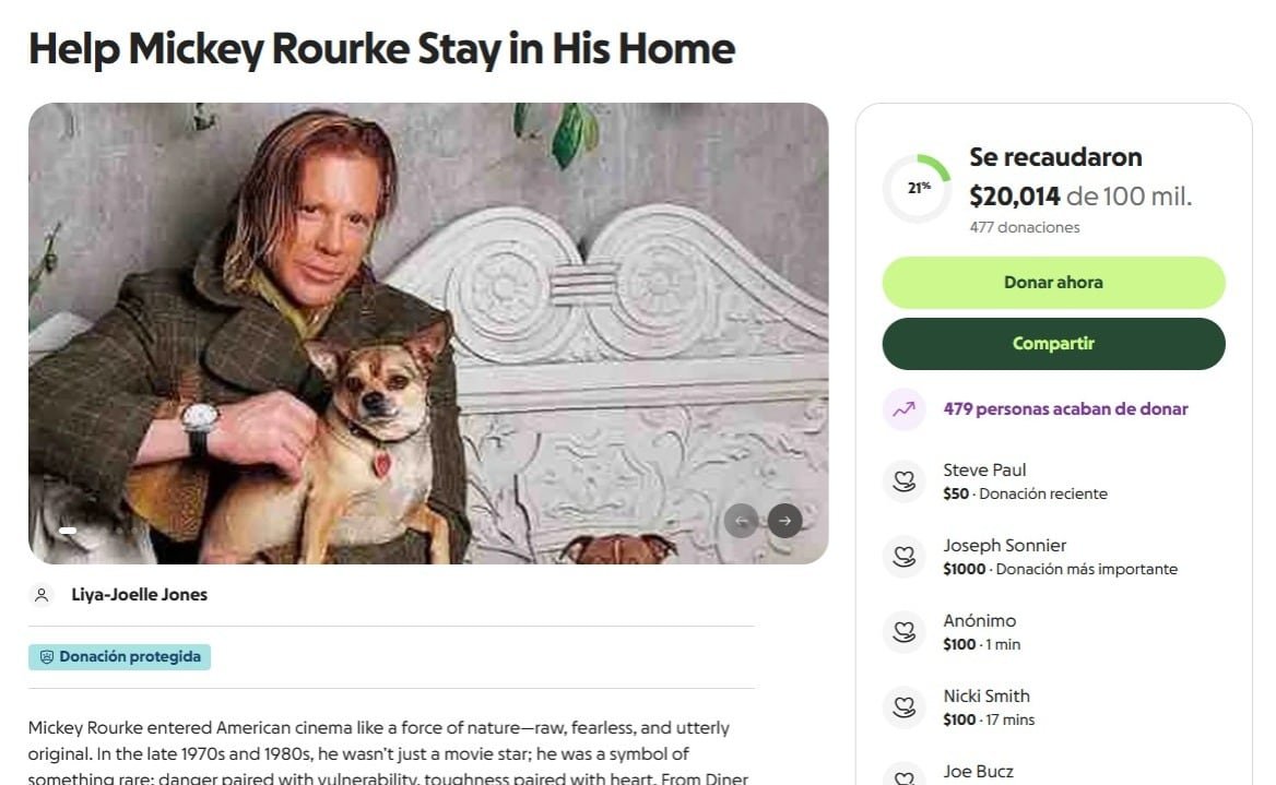 Mickey Rourke intenta recaudar 100 mil dólares para no quedarse sin hogar. (GoFoundMr)