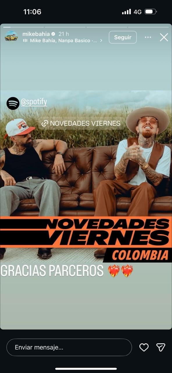 Mike Bahía agradeció a sus seguidores el apoyo a su nueva canción con el músico Nanpa Básico - crédito @mikebahia/Instagram