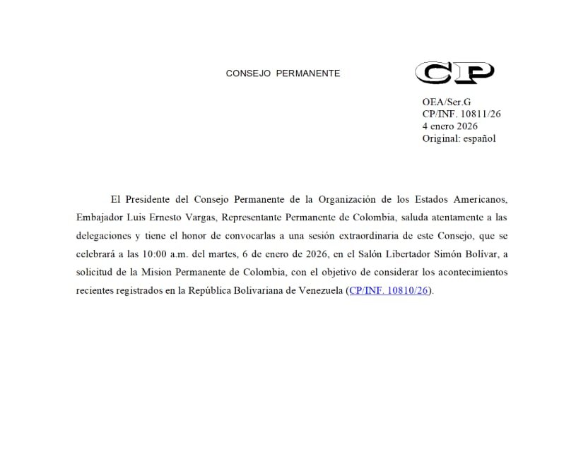 La OEA citó a una reunión extraordinaria el martes 6 de enero por cuenta de la situación en Venezuela - crédito OEA