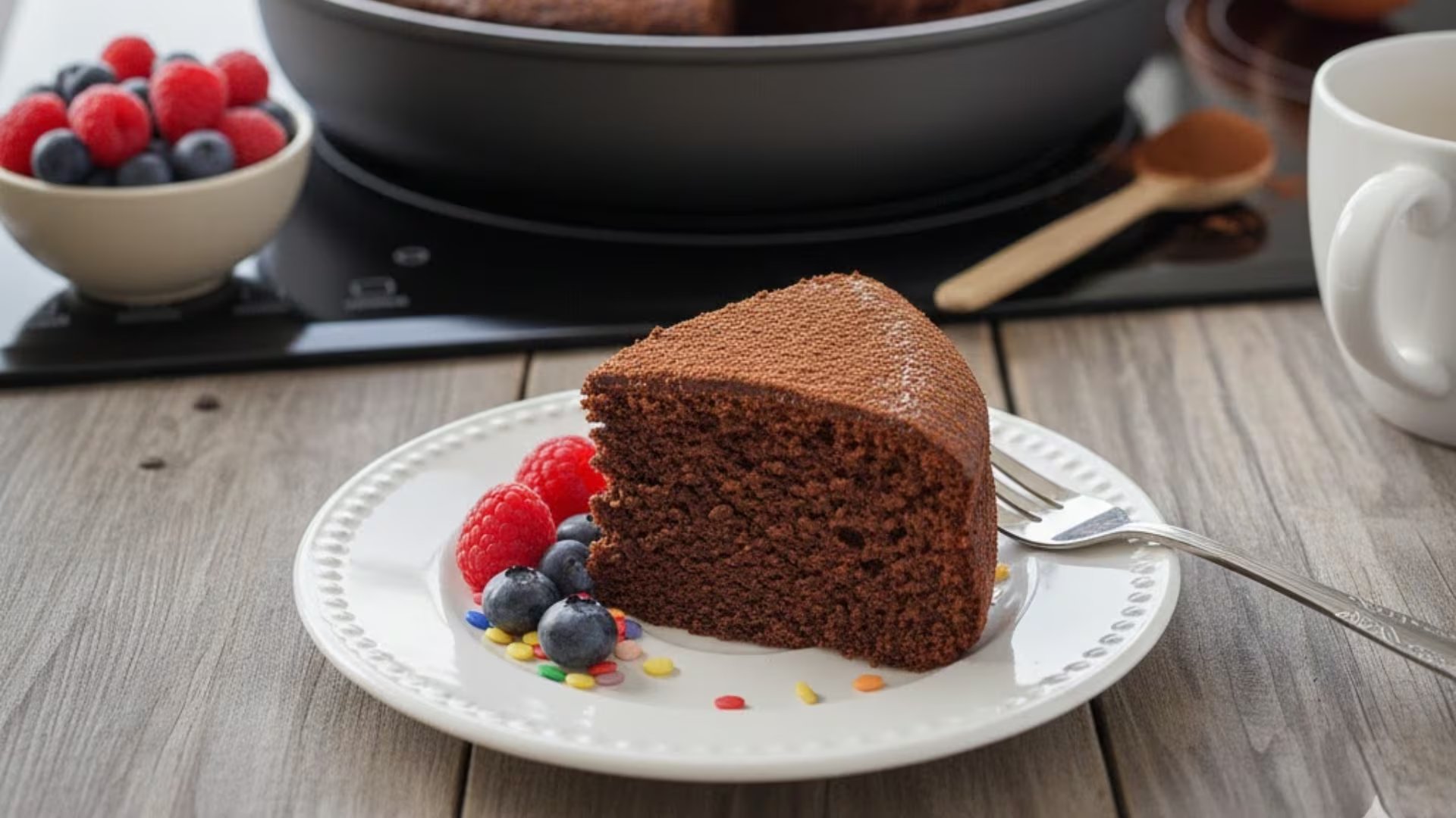 Una rebanada de pastel de chocolate fácil, perfecta para cualquier antojo.
 (Gemini)