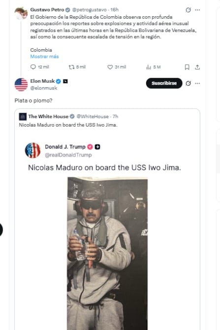 Elon Musk cuestionó al presidente Petro por su postura sobre la situación en Venezuela - crédito @elonmusk/X