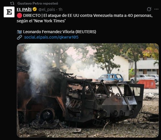 El jefe de Estado compartió en sus redes sociales publicaciones sobre el ataque de Estados Unidos a Venezuela - crédito @petrogustavo/X