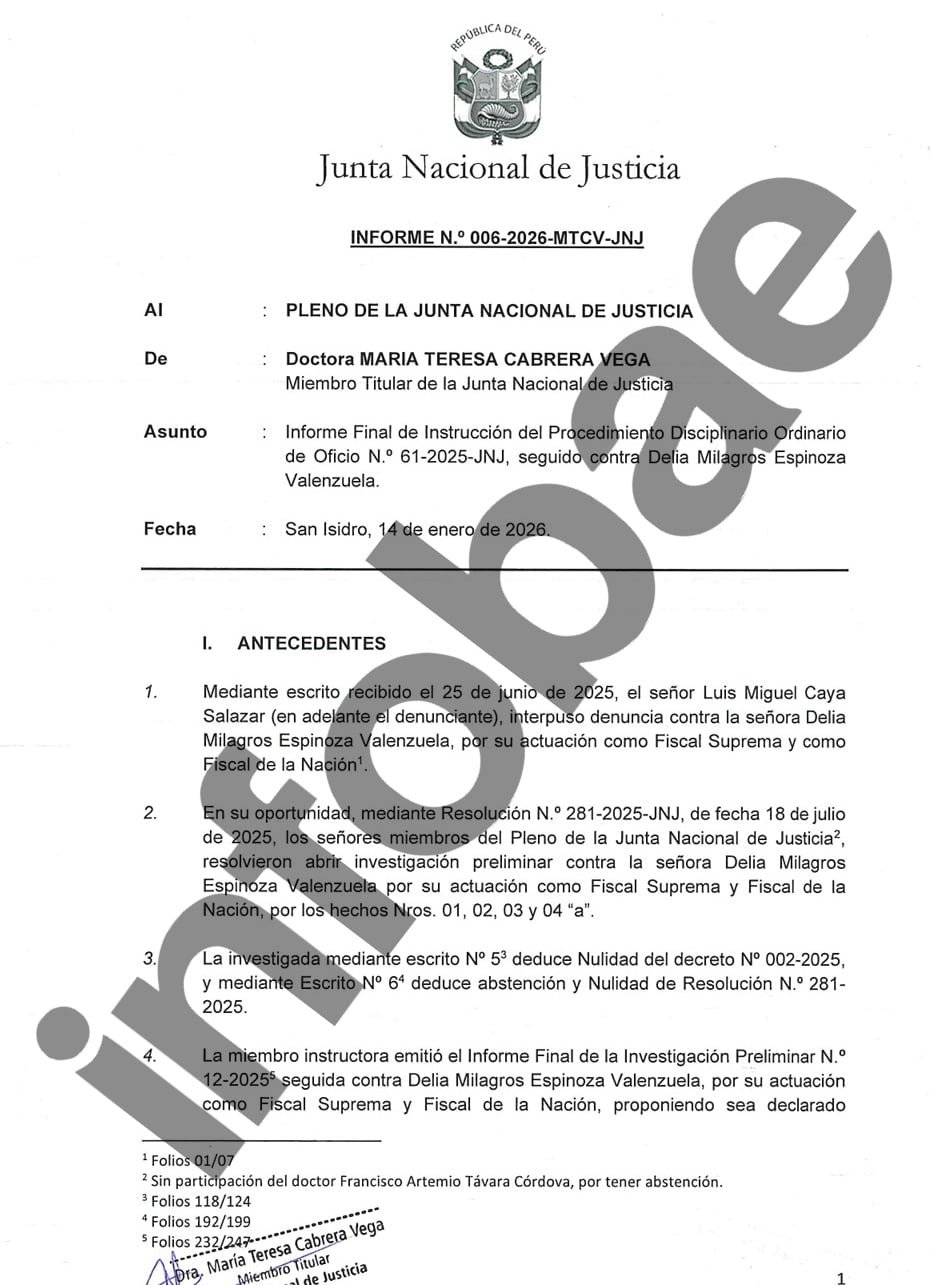 Informe que propone la destitución de Delia Espinoza