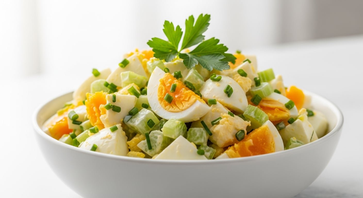 La receta keto de ensalada de huevo prioriza ingredientes bajos en carbohidratos como mayonesa sin azúcar, apio y hierbas frescas - (Imagen Ilustrativa Infobae)