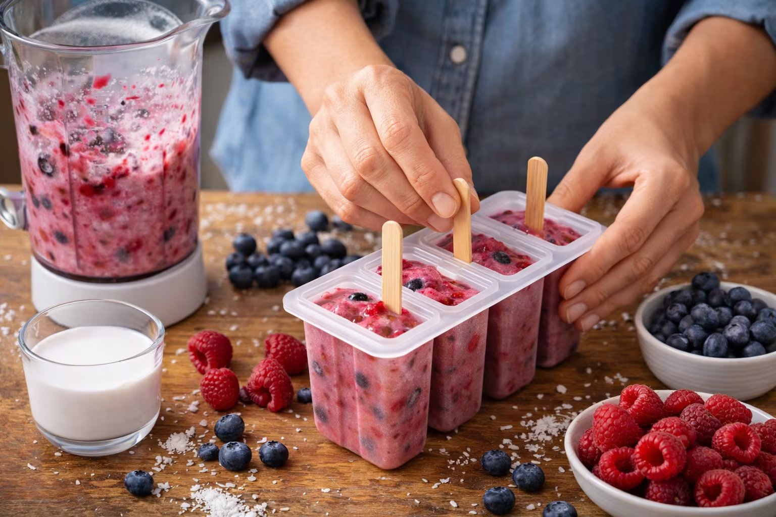 Los palitos de frutos rojos y coco fusionan el sabor intenso de frambuesas y arándanos con la suavidad de la leche de coco (Imagen Ilustrativa Infobae)