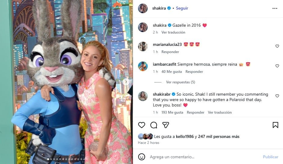 Shakira recordó su experiencia grabando 'Zootopia' en 2016 con una serie de fotos con las que se sumó al reto viral del momento - crédito @shakira/Instagram