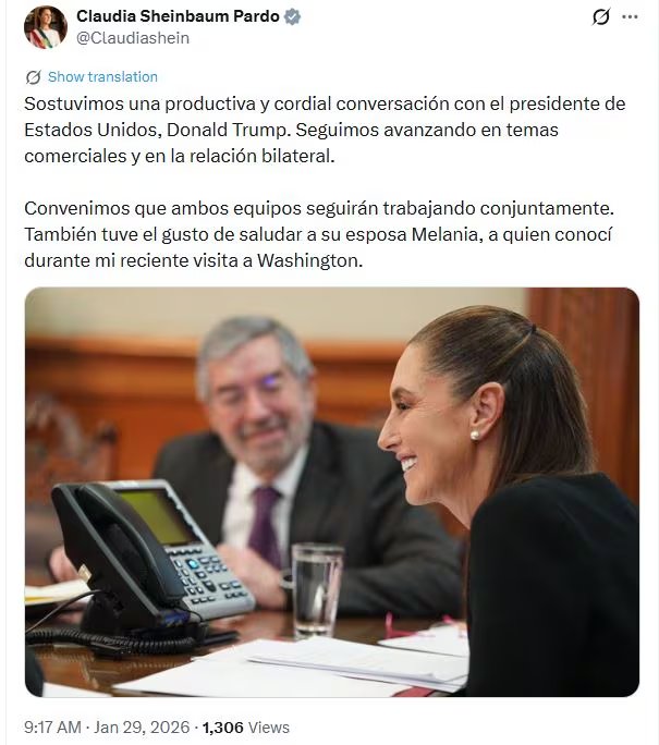 Claudia Sheinbaum a través de su cuenta oficial de X. (captura de pantalla)
