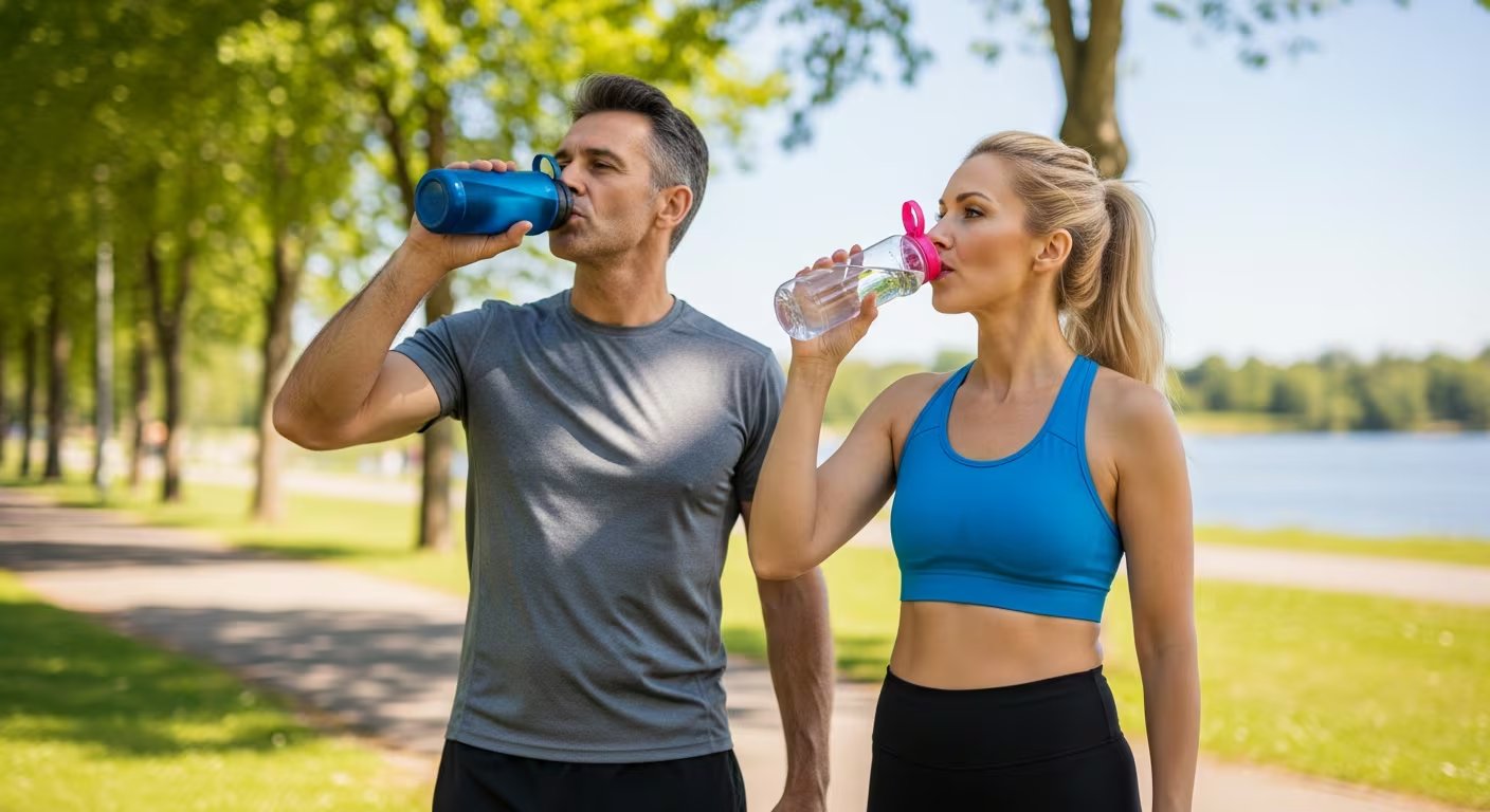 Hidratarse, realizar precalentamiento antes de caminar y enfriar al final ayuda a prevenir lesiones y prepara el cuerpo para el ejercicio (Imagen Ilustrativa Infobae)