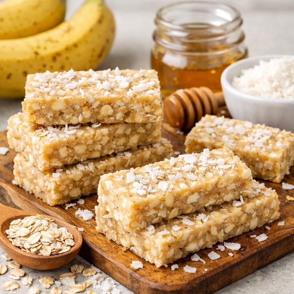 Barritas de avena, banana y coco: una propuesta energética, sin cocción y perfecta para conservar su sabor durante varias horas fuera del refrigerador (Imagen Ilustrativa Infobae)