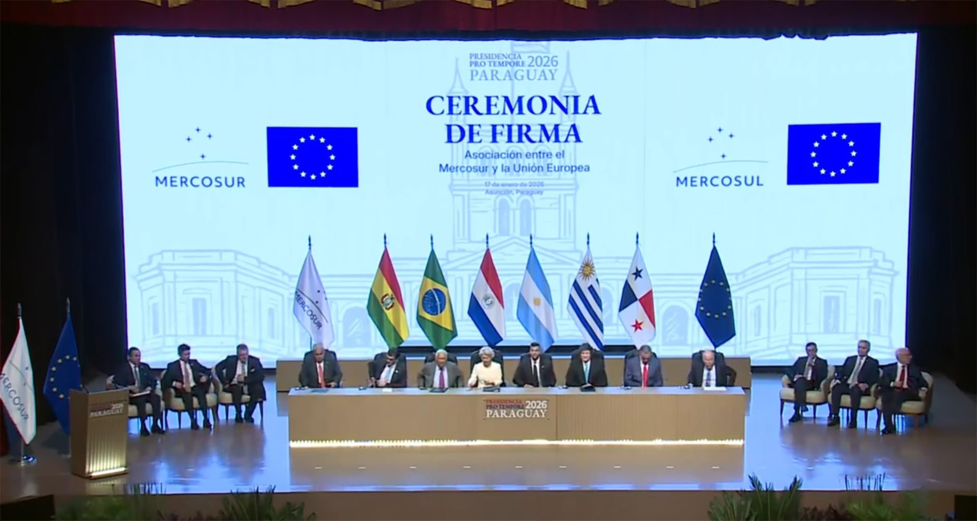 El escenario de la Ceremonia de Firma por el acuerdo entre el Mercosur y la Unión Europea