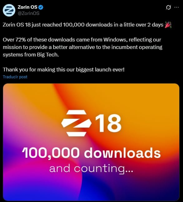 Linux y su sistema operativo Zorin OS han tenido más de 200 mil descargas tras el fin de Windows 10. (X)