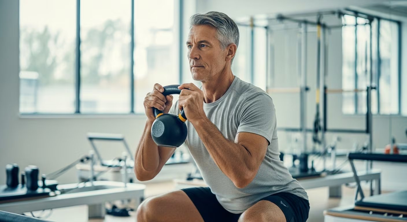 La sentadilla con pesa rusa destaca por ser recomendada por el entrenador Dan John en sus programas de entrenamiento físico (Imagen Ilustrativa Infobae)