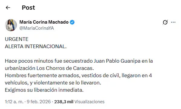 El comunicado de María Corina Machado vía X