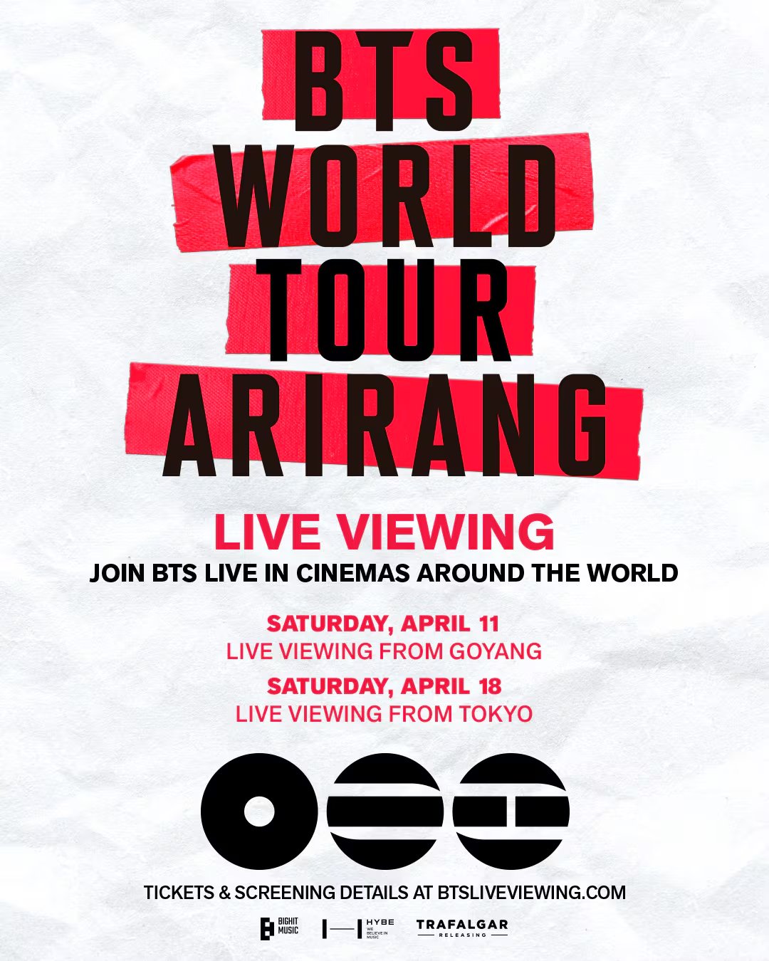 El concierto 'BTS World Tour ARIRANG' se transmitirá en vivo desde Goyang y Tokio a cines globalmente, permitiendo a los fans del ARMY disfrutar de la experiencia en la gran pantalla (BIGHIT)