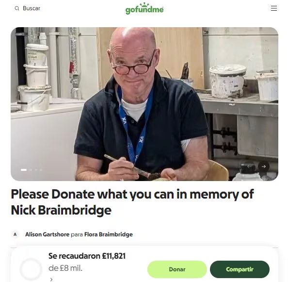 Tras su fallecimiento, colegas de Bridgerton impulsaron un GoFundMe para apoyar a las dos hijas de Nicholas Braimbridge. (Captura de pantalla/GoFundMe)