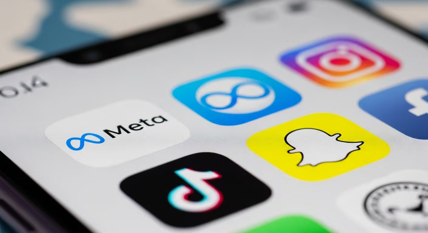 Smartphone muestra aplicaciones destacadas como Meta, TikTok y Snapchat en su pantalla principal. (Imagen Ilustrativa Infobae)