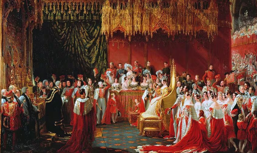 Coronación de la reina Victoria. Tenía 18 años y su figura era recordada en Buenos Aires. Cuadro de George Hanter.