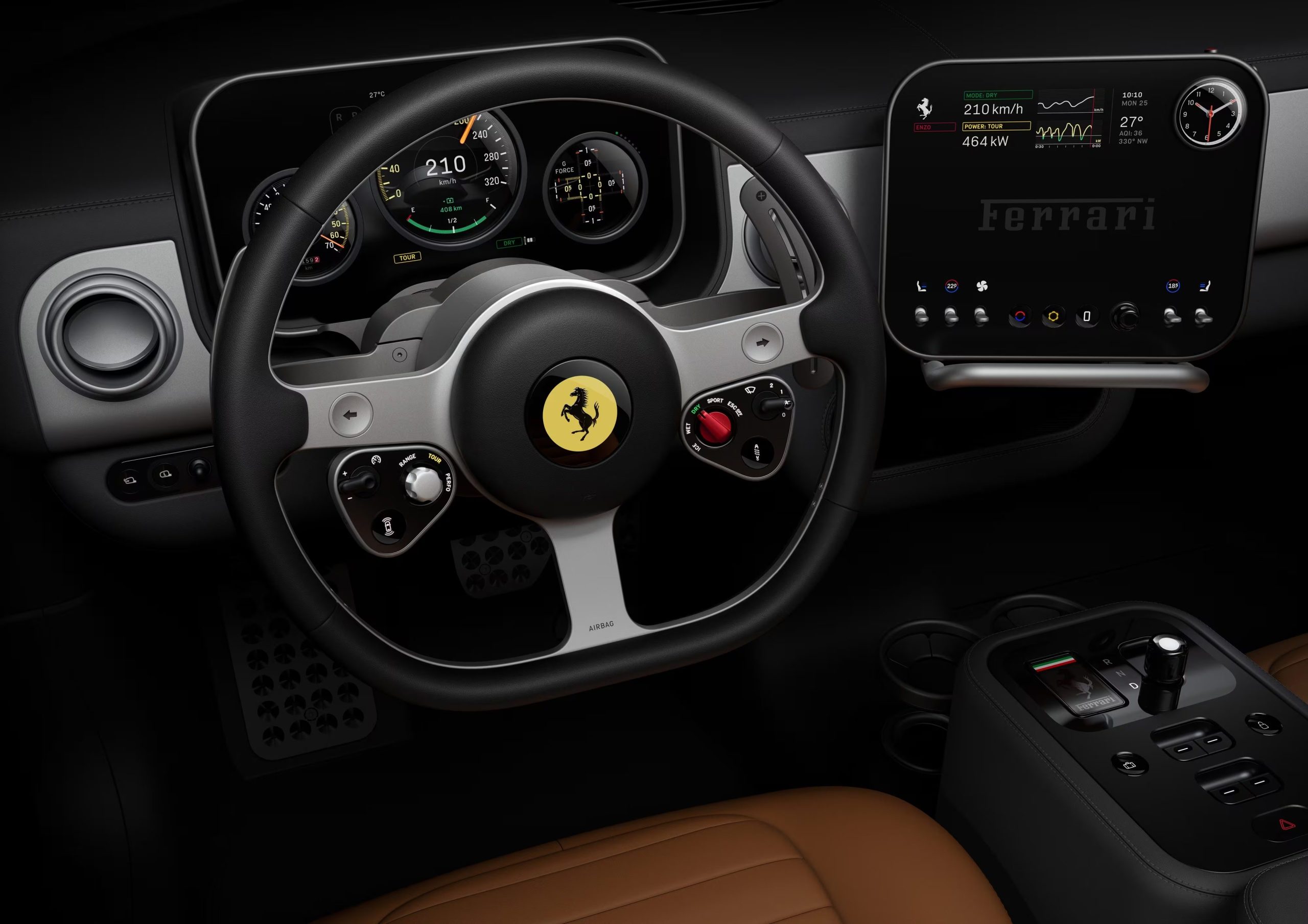 El Ferrari Luce integra una pantalla inspirada en el Apple Watch y materiales de alta tecnología