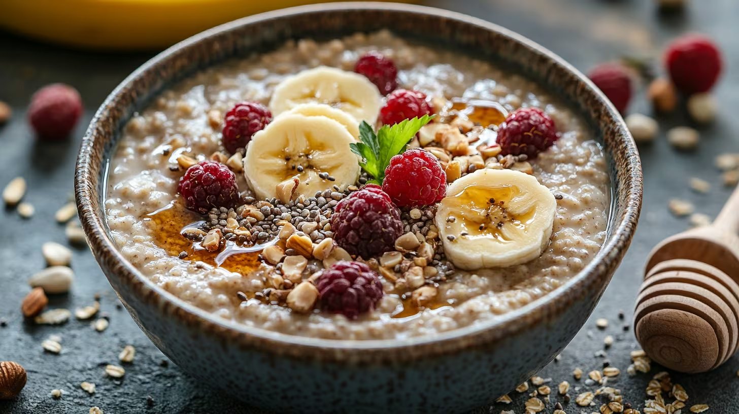 Esta receta de porridge ofrece versatilidad, permitiendo servirse recién hecho o templado, y combina frescura con un toque crujiente gracias a las semillas y nuez pecana. - (Imagen Ilustrativa Infobae)