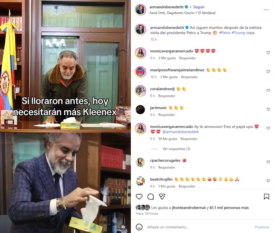 Benedetti compartió el video en su perfil de Instagram el martes 3 de febrero de 2026 - crédito @armandobenedetti/IG