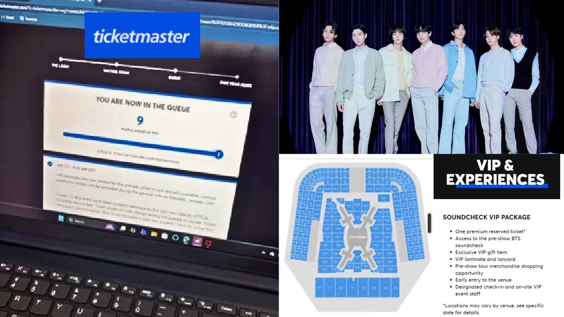 Fan compra entradas en Ticketmaster en vivo y muestra cómo funciona la preventa ARMY para los conciertos de BTS en Estados Unidos | Foto composición: Infobae Perú