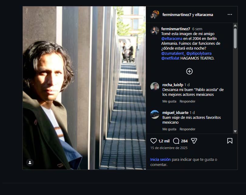 Última publicación del actor Gerardo Taracena en sus redes sociales.