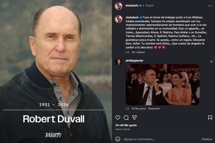 Viola Davis destacó la forma de actuar de Robert Duvall. (Instagram)