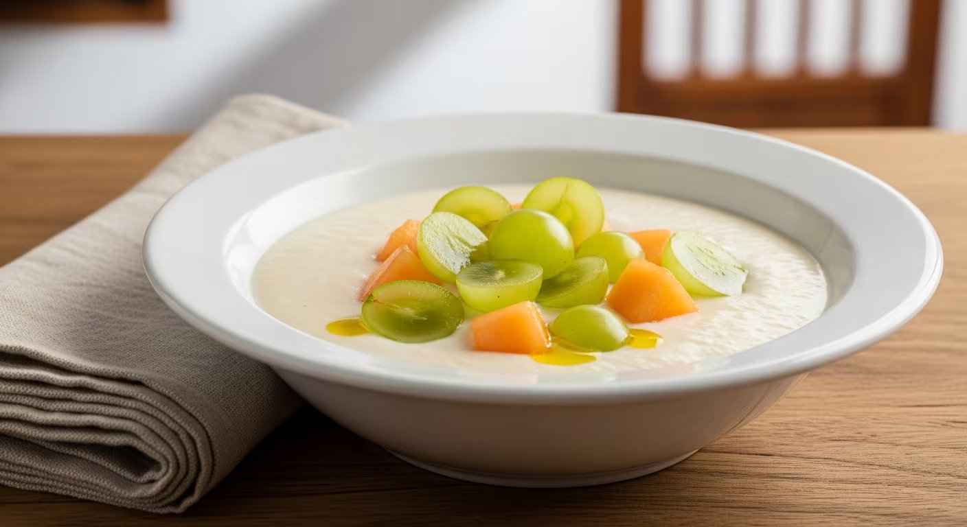 Sopa fría andaluza que aprovecha el sabor suave de la almendra, acompañada de uvas o melón (Imagen Ilustrativa Infobae)