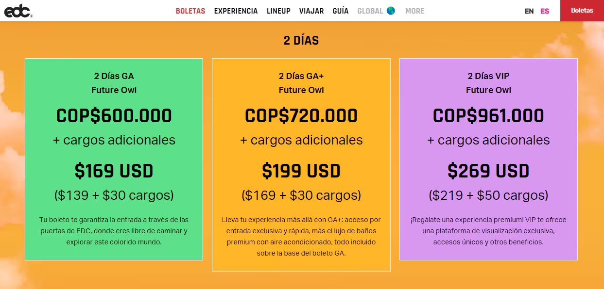 Estos son los precios oficiales para la venta de entradas al EDC Colombia 2026 - crédito EDC Colombia Página Web