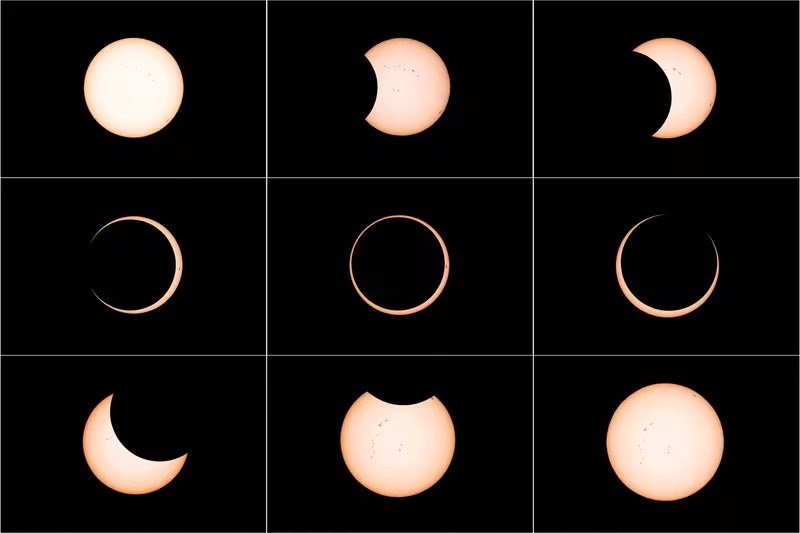 Una imagen combinada muestra un eclipse solar anular que se dará el 17 de febrero de 2026 | REUTERS/Ivan Alvarado