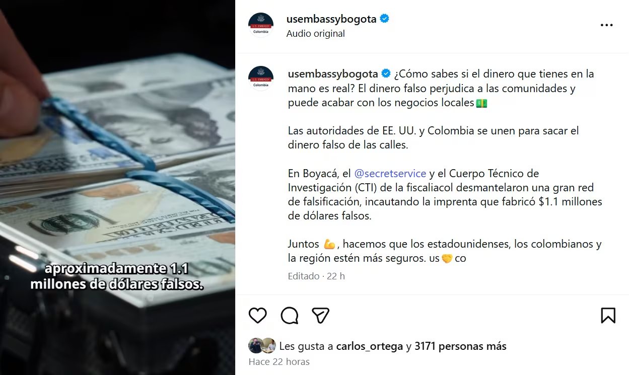 El video se publicó el lunes 24 de febrero de 2026 - crédito @usembassybogota/IG