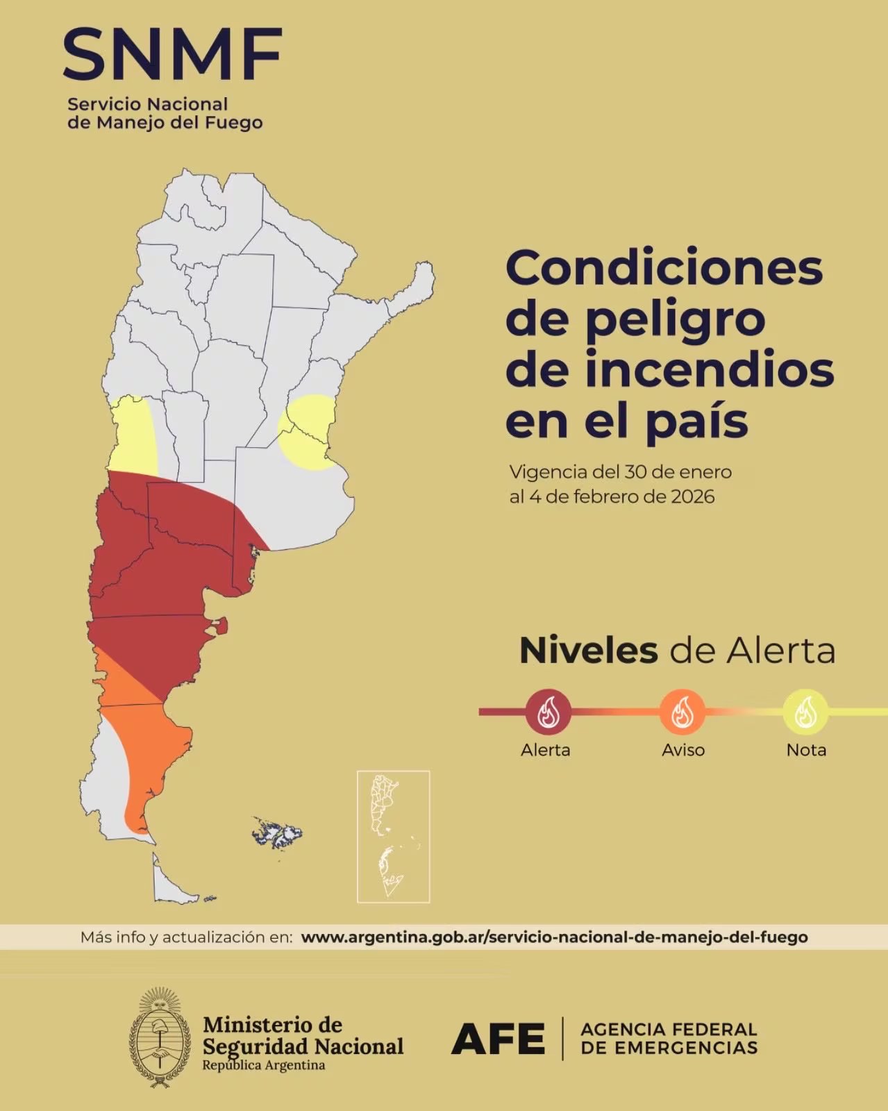 Riesgo de incendios en Argentina hoy (AFE)