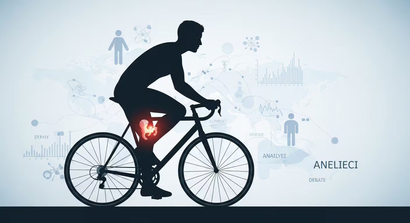 Ilustración muestra a un ciclista y destaca el área pélvica en un contexto de análisis médico y científico (Imagen Ilustrativa Infobae)