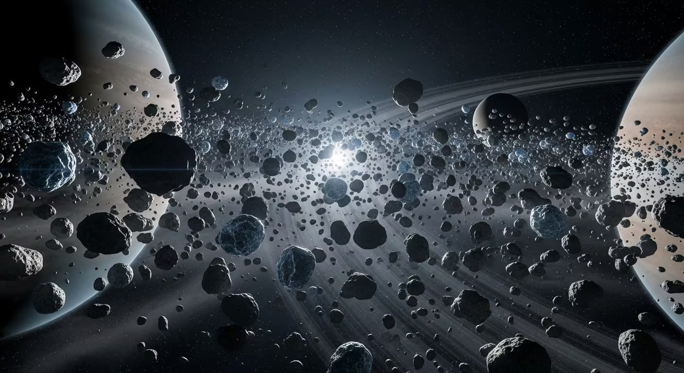 Las frecuentes colisiones en un hipotético cinturón de asteroides denso provocarían la fragmentación o dispersión de los cuerpos (Imagen Ilustrativa Infobae)