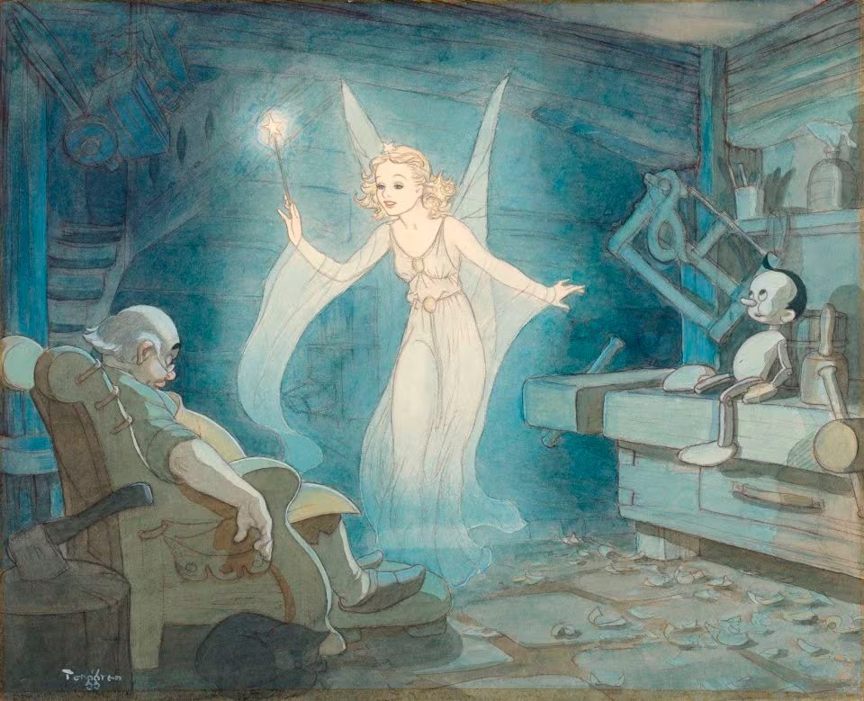 En la historia de Collodi en la que se basó Disney un carpintero llamado Geppetto talla una marioneta de madera llamada Pinocho que cobra vida gracias a un hada azul, que le promete que puede convertirse en un niño de verdad si prueba ser “bueno, sincero y generoso”, lo que le implicará grandes desafíos (Imagen de Pinocho cedida por la editorial Taschen)
