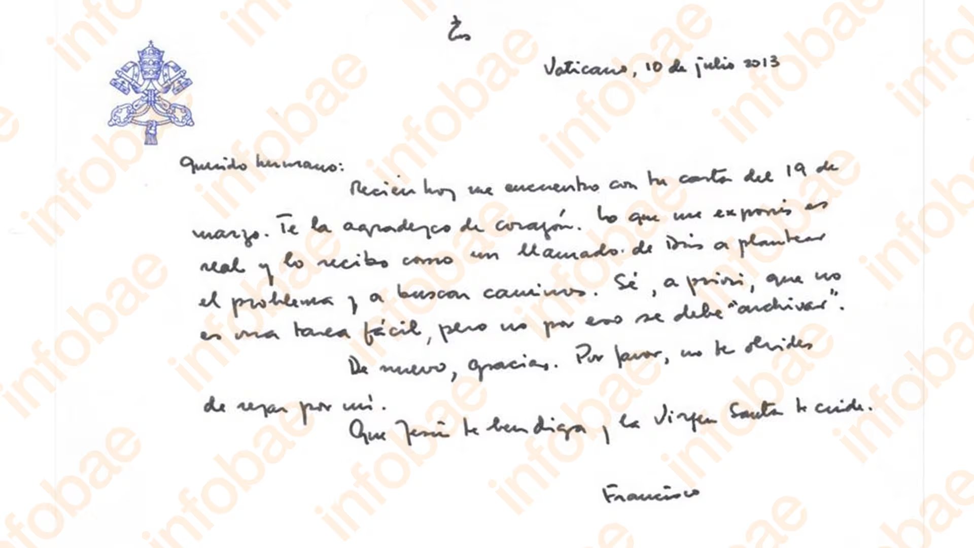 La respuesta de Francisco llegó un par de meses después. 