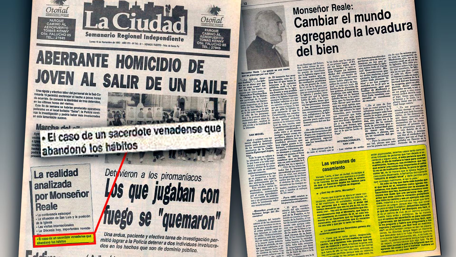 La noticia sobre el sacerdote enamorado de la monja fue tapa de los medios locales 