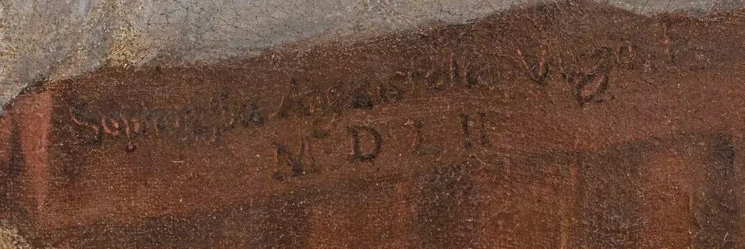 Un primer plano de la firma en Retrato de un canónigo regular