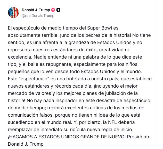 El mensaje publicado por Trump en la red social Truth Social