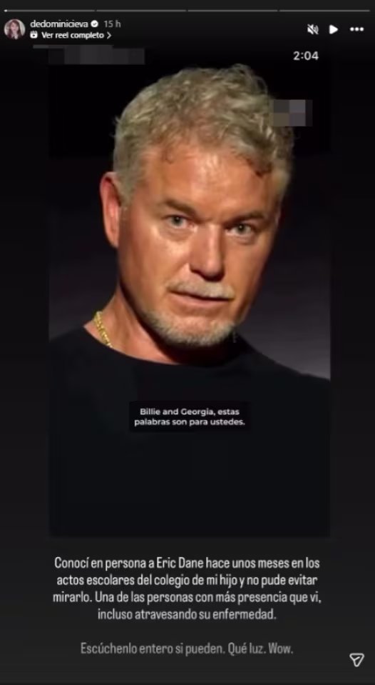 Eva De Dominici compartió la emotiva experiencia de conocer a Eric Dane en un evento escolar y resaltó la notable presencia del actor.