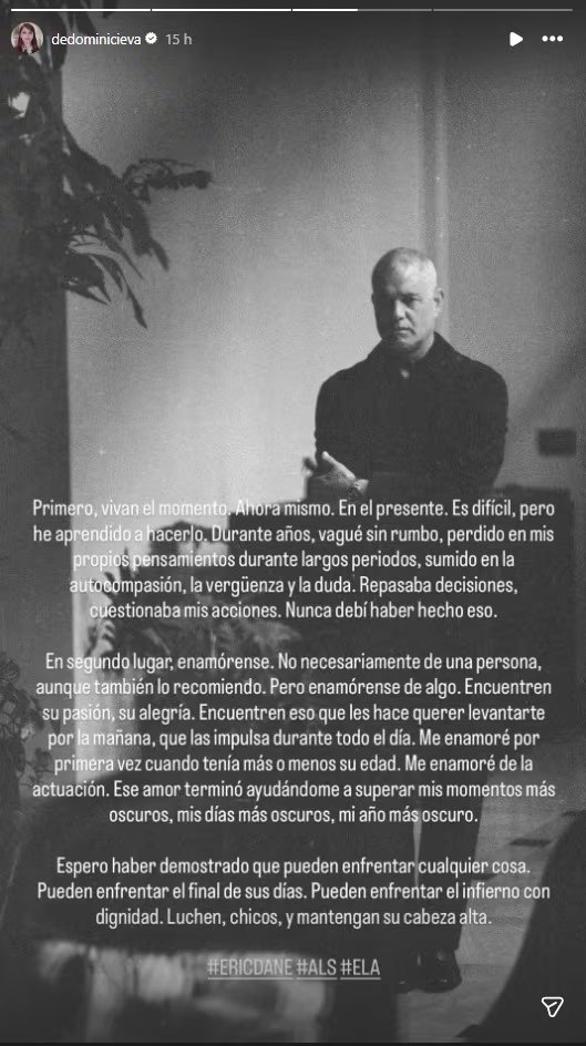 La actriz publicó parte de las últimas palabras de Eric (Instagram)