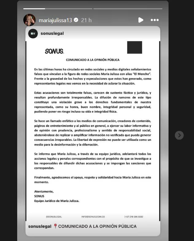 La creadora de contenido ha resaltado que ella está radicada en Colombia desde hace varios meses - crédito @mariajulissa13/Instagram
