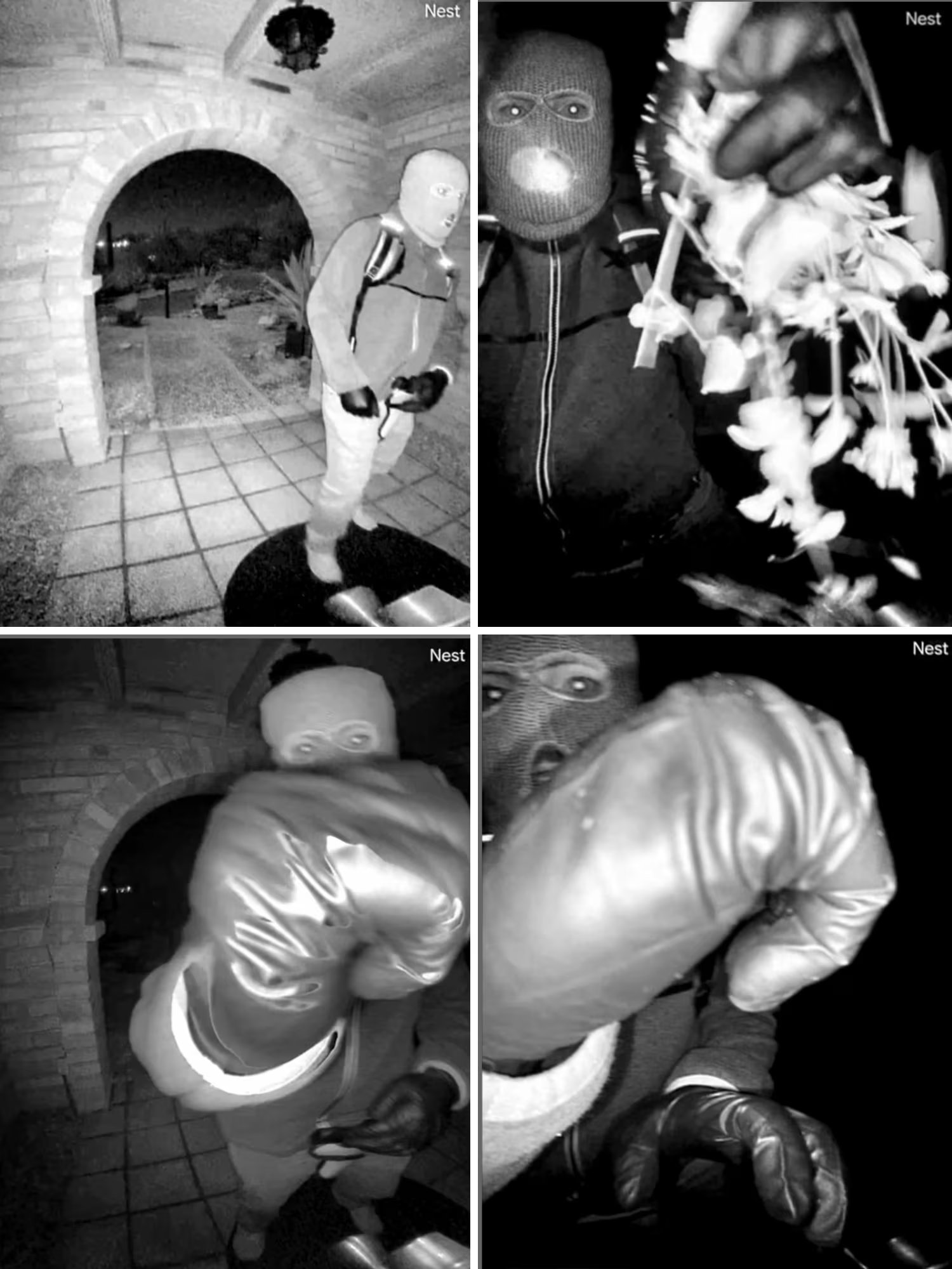 Esta combinación de imágenes difundida por el FBI muestran tomas de una cámara de seguridad en la residencia de Nancy Guthrie la noche en que desapareció, en Tucson, Arizona. (FBI vía AP)